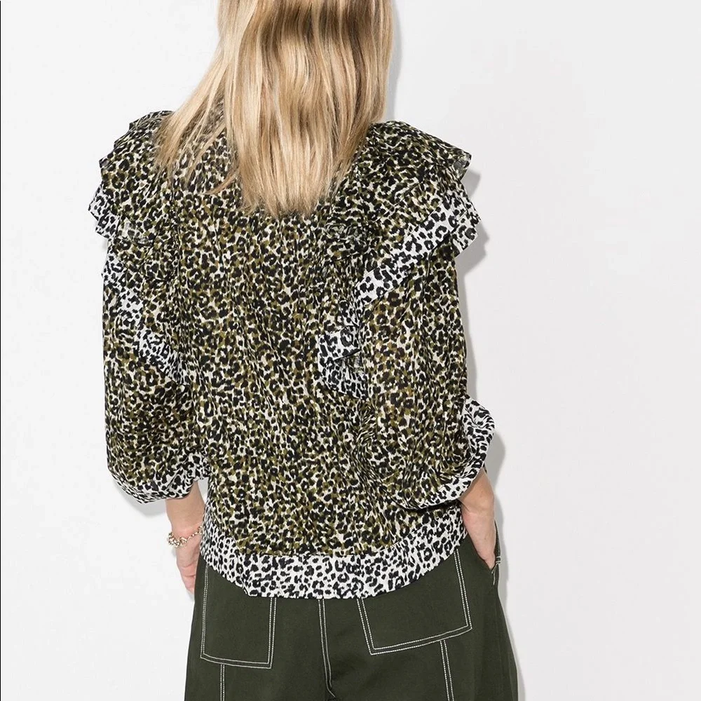 Ulla Johnson Blouse Ruffle Animal Print Carissa NWT US 2 - Picture 2 of 13